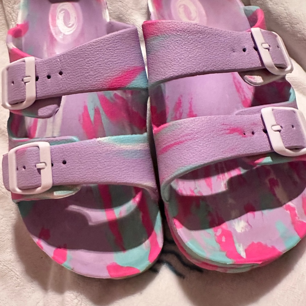 Women's Lavender Tie-Dye Double Strap Slide Sandals